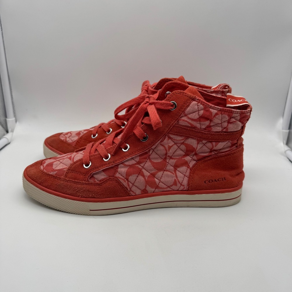 Coach Pita Red Suede Canvas Signature‎ High Top Sneakers Women's Size 10M - Picture 3 of 6